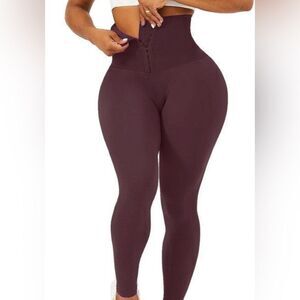 CORSET WAIST BUTTERY SOFT BODY SHAPER LEGGINGS - Burgundy